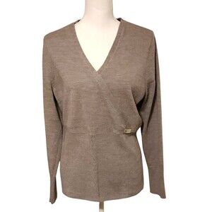 Sarah Spencer Sweater Crossover Front Ribbed Gray Merino Wool Womens Size 1X